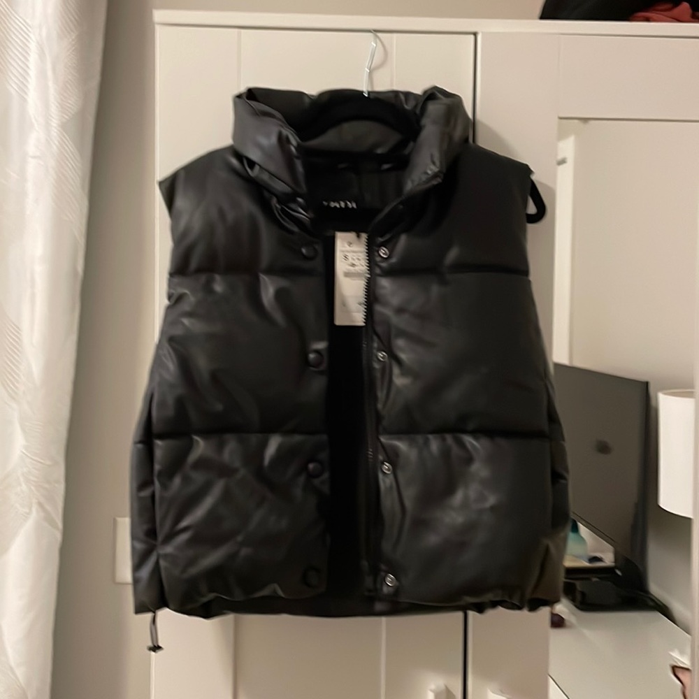 Black Zara Leather Puffer Vest